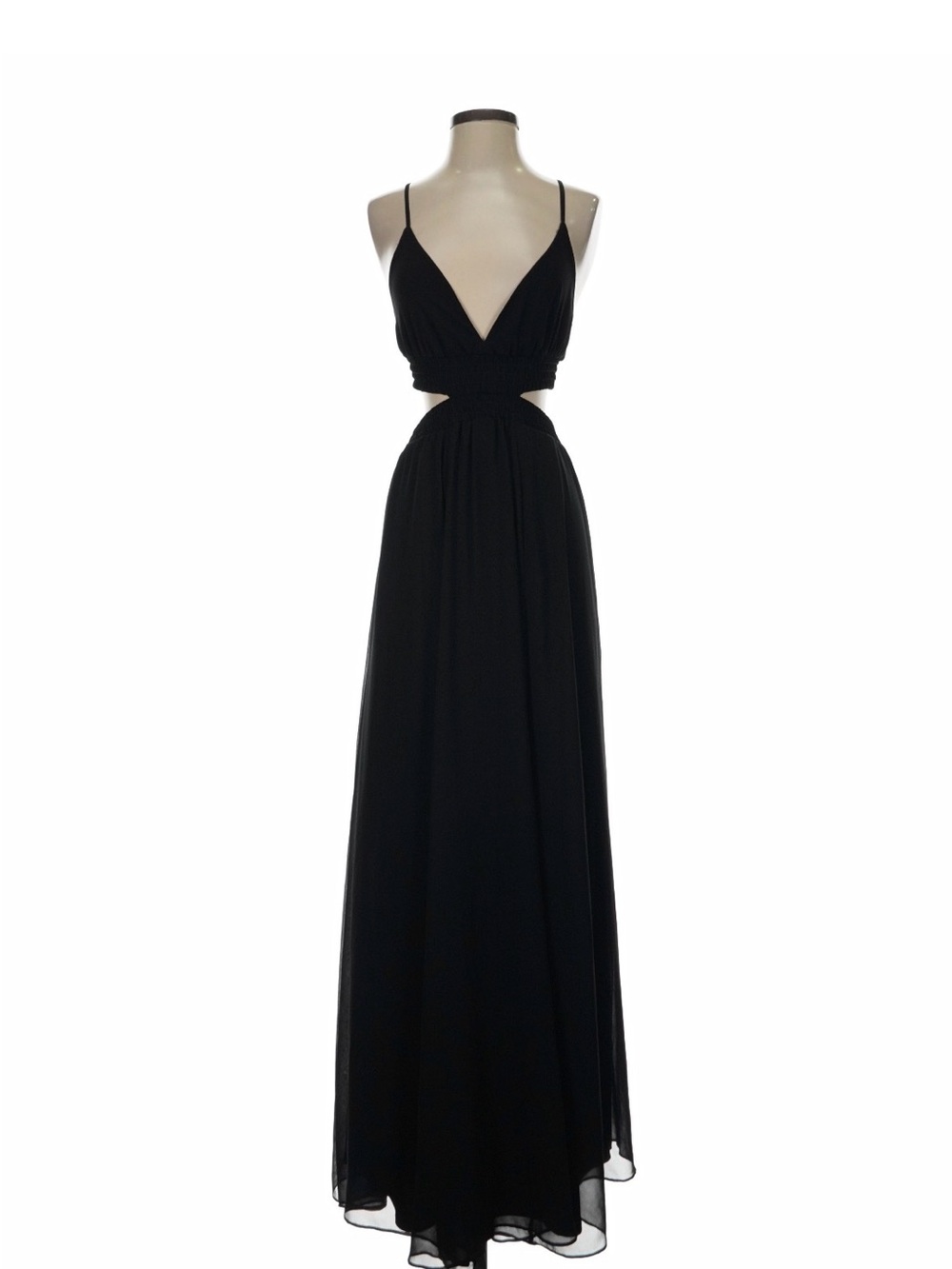 Express Black Cut Out Maxi Dress with Smocked Waist and Spaghetti Straps